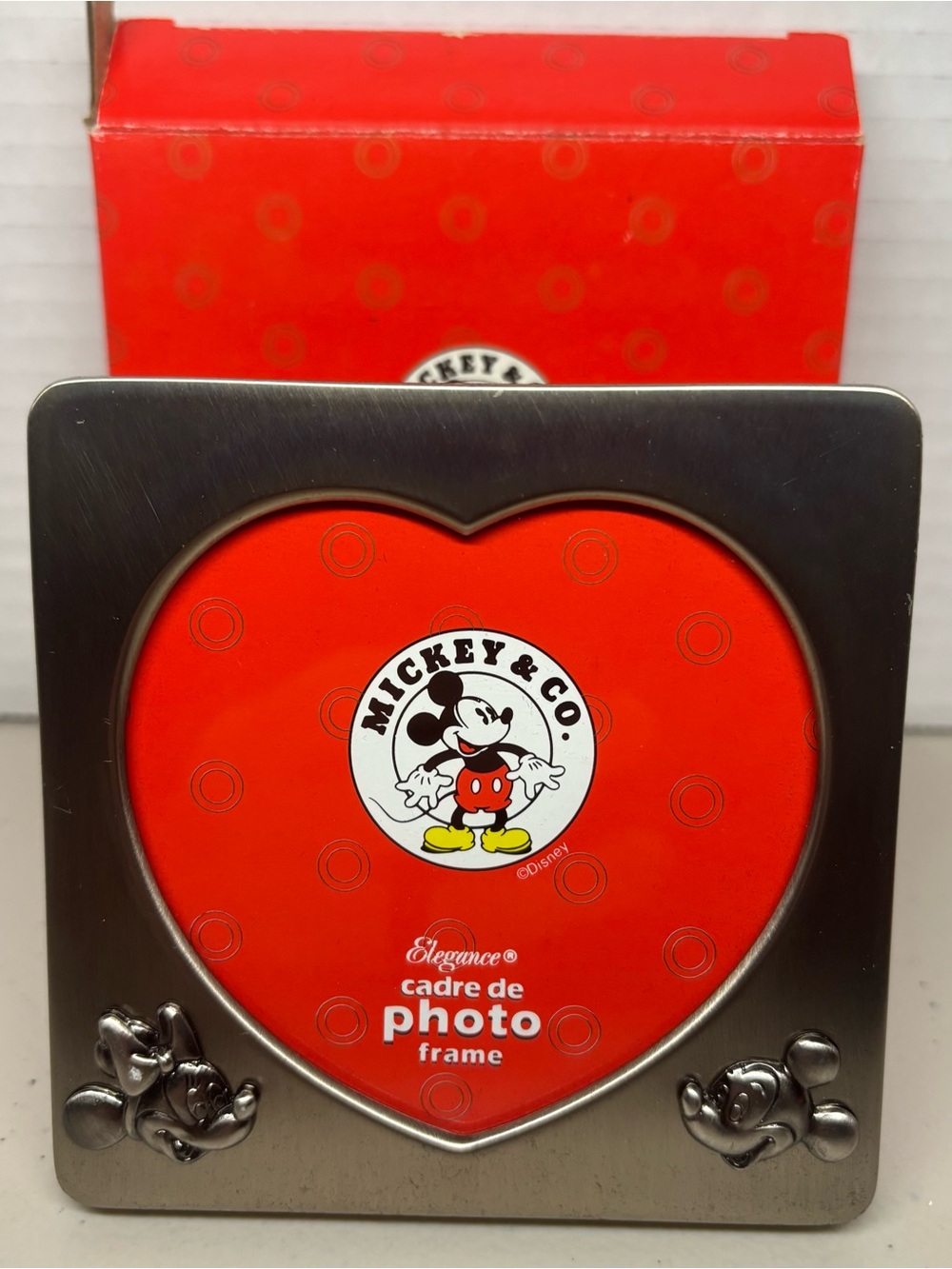 Vintage Y2K Disney Mickey Mouse Elegance Silver Plated Heart Photo Frame NOB